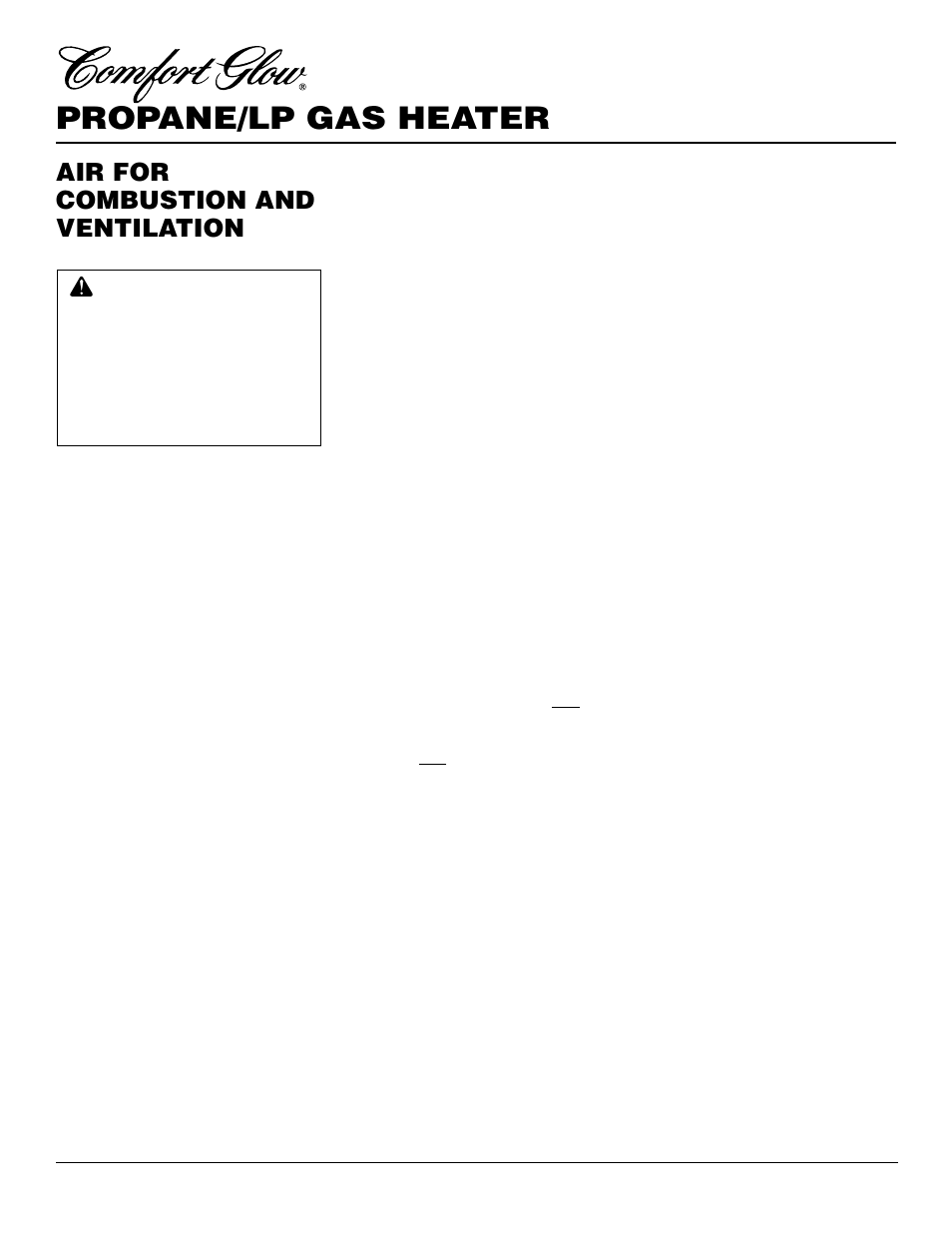 Propane/lp gas heater, Air for combustion and ventilation | Desa CGP10RLA User Manual | Page 4 / 20