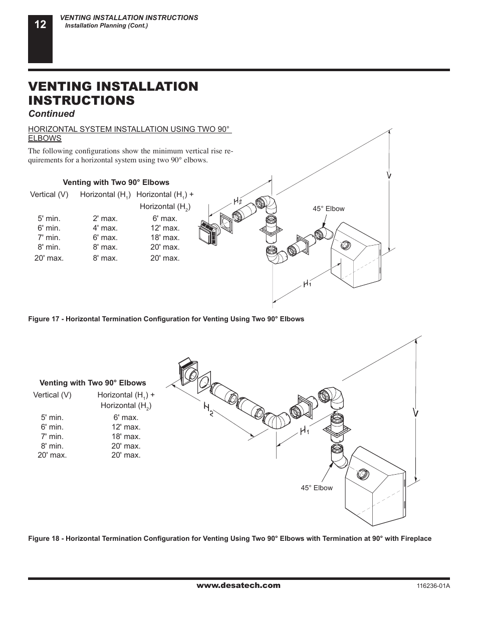 Venting installation instructions | Desa VC42P SERIES User Manual | Page 12 / 40