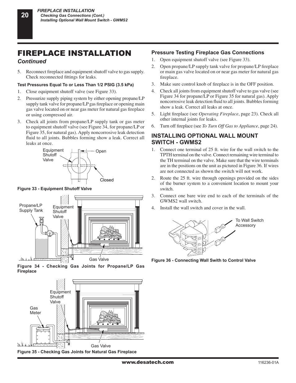 Fireplace installation | Desa VC42P SERIES User Manual | Page 20 / 40