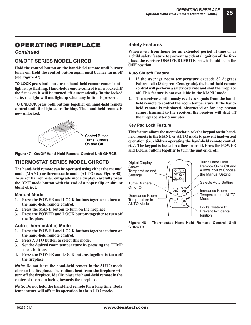 Operating fireplace | Desa VC42P SERIES User Manual | Page 25 / 40