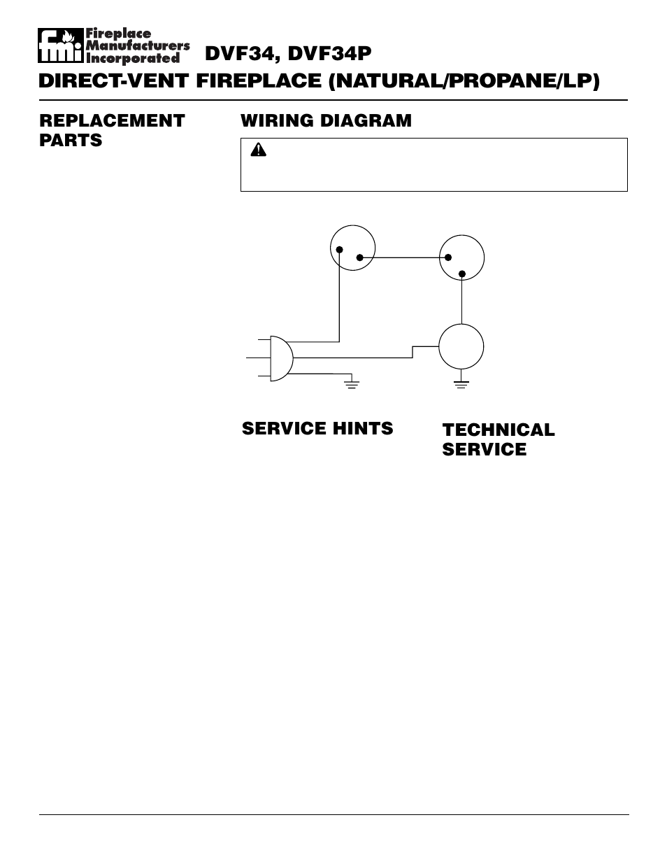 Service hints, Technical service, Replacement parts | Wiring diagram | Desa DVF34 User Manual | Page 30 / 36