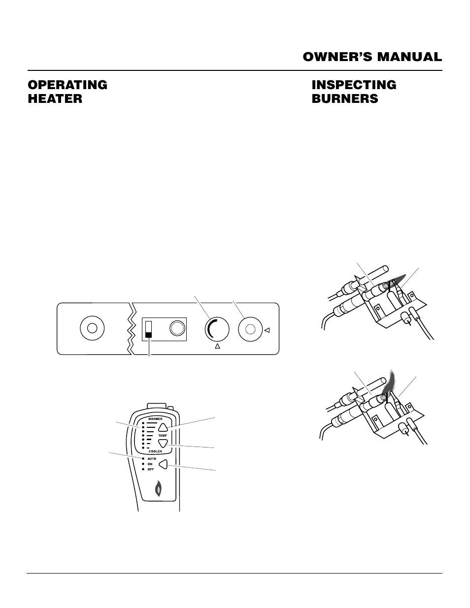 Owner’s manual, Operating heater, Inspecting burners | Continued, Pilot flame pattern, Main burner | Desa CCL3930NR User Manual | Page 17 / 28