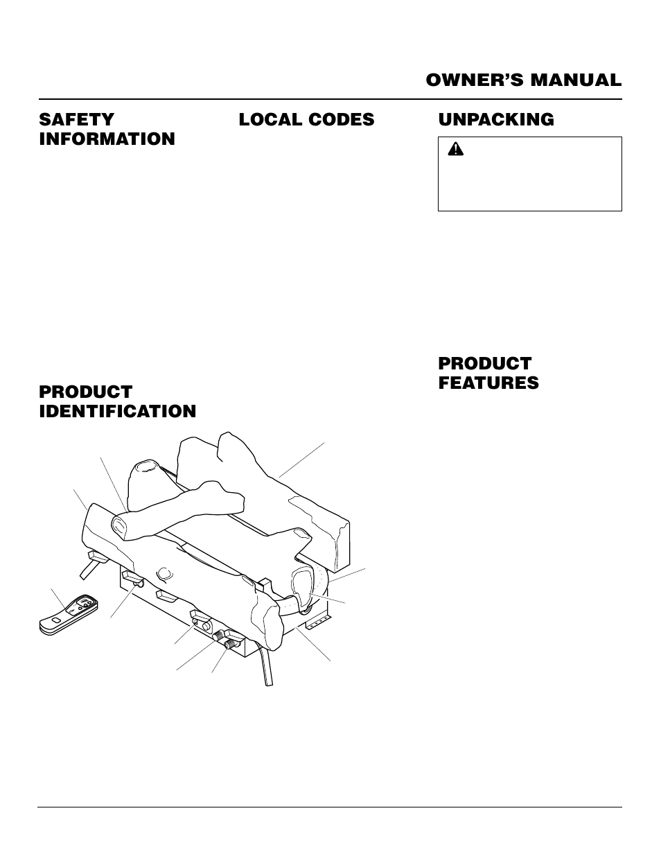 Owner’s manual, Product identification, Unpacking product features | Local codes, Safety information | Desa CCL3930NR User Manual | Page 3 / 28