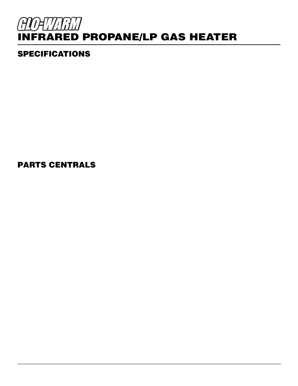 Infrared propane/lp gas heater, Specifications, Parts centrals | Desa FBS-5C User Manual | Page 18 / 28