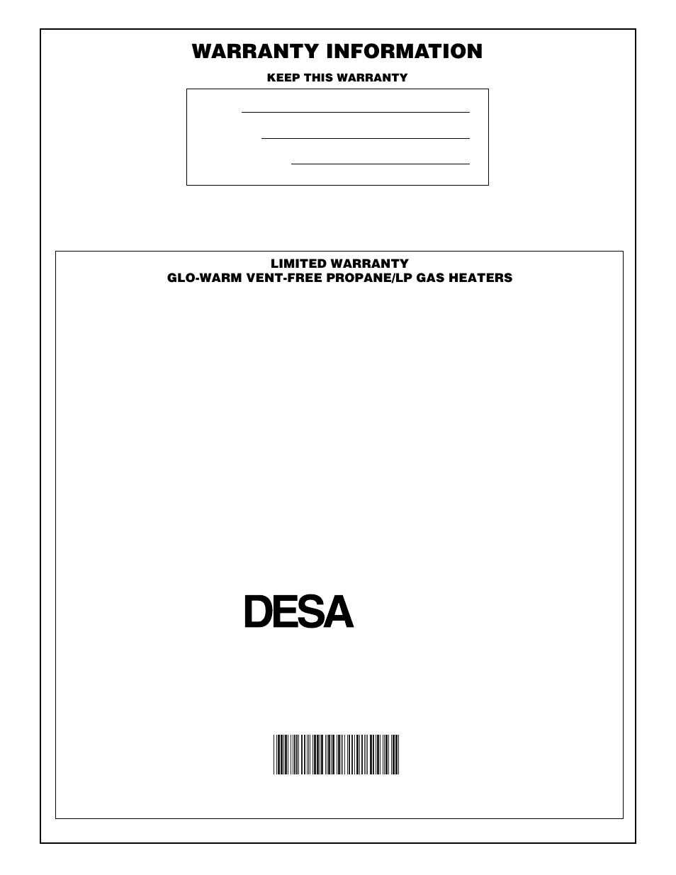 Warranty information | Desa FBS-5C User Manual | Page 28 / 28