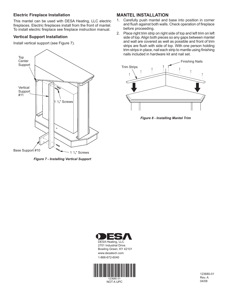 Mantel installation | Desa C36TU User Manual | Page 4 / 4