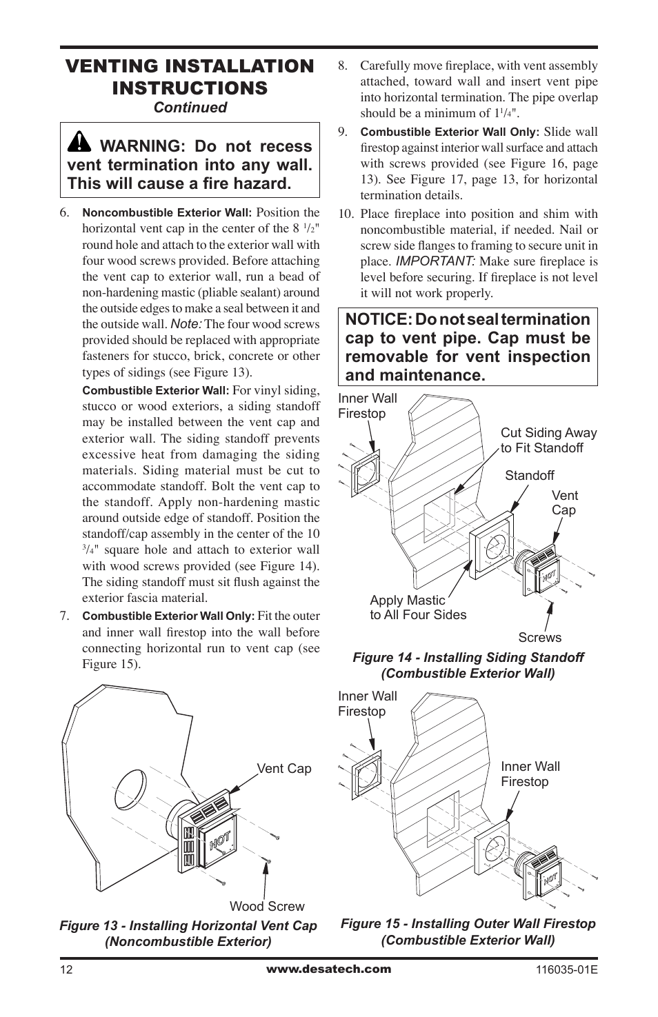 Venting installation instructions | Desa V)CD36RN User Manual | Page 12 / 52