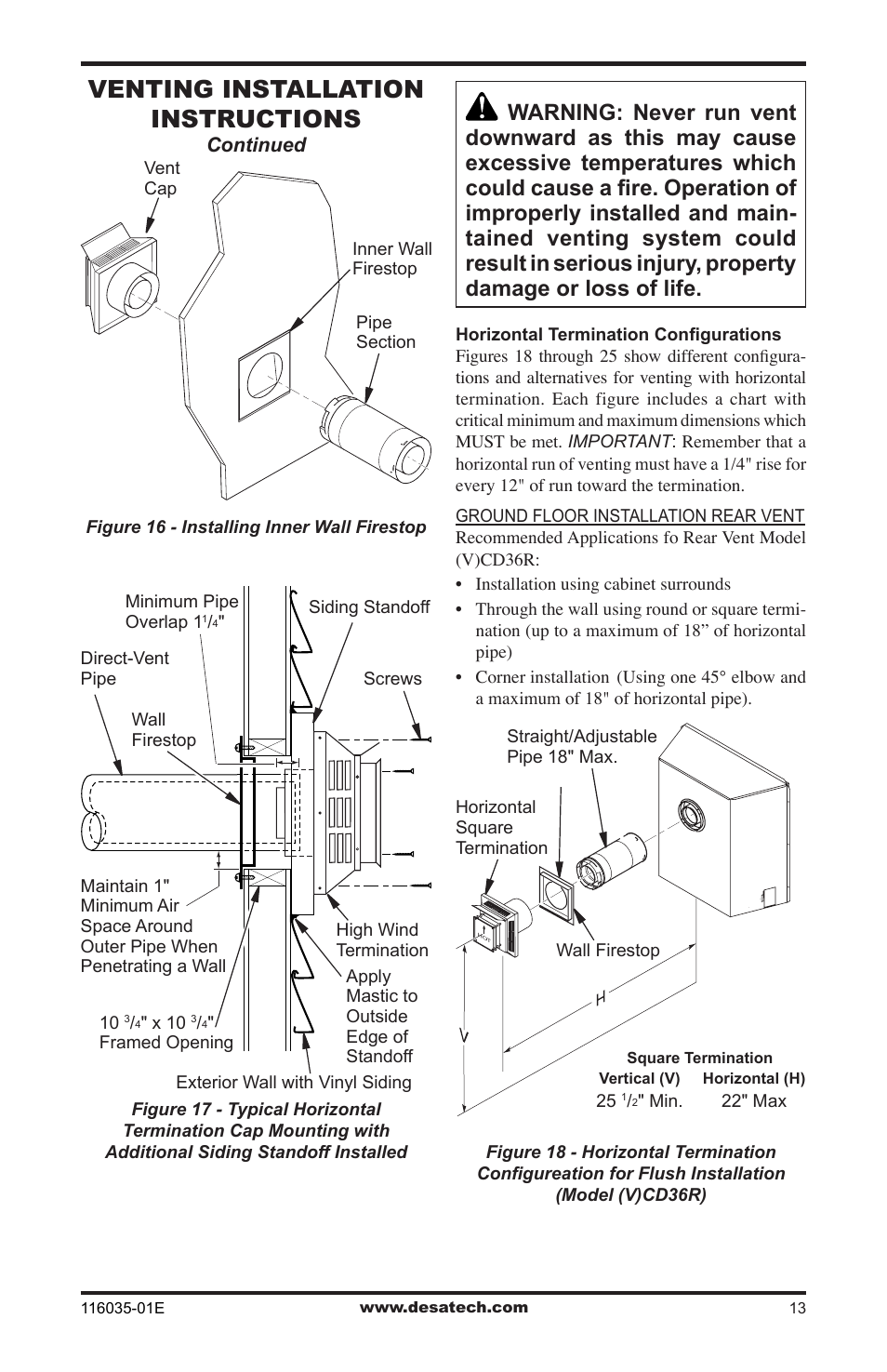 Venting installation instructions | Desa V)CD36RN User Manual | Page 13 / 52
