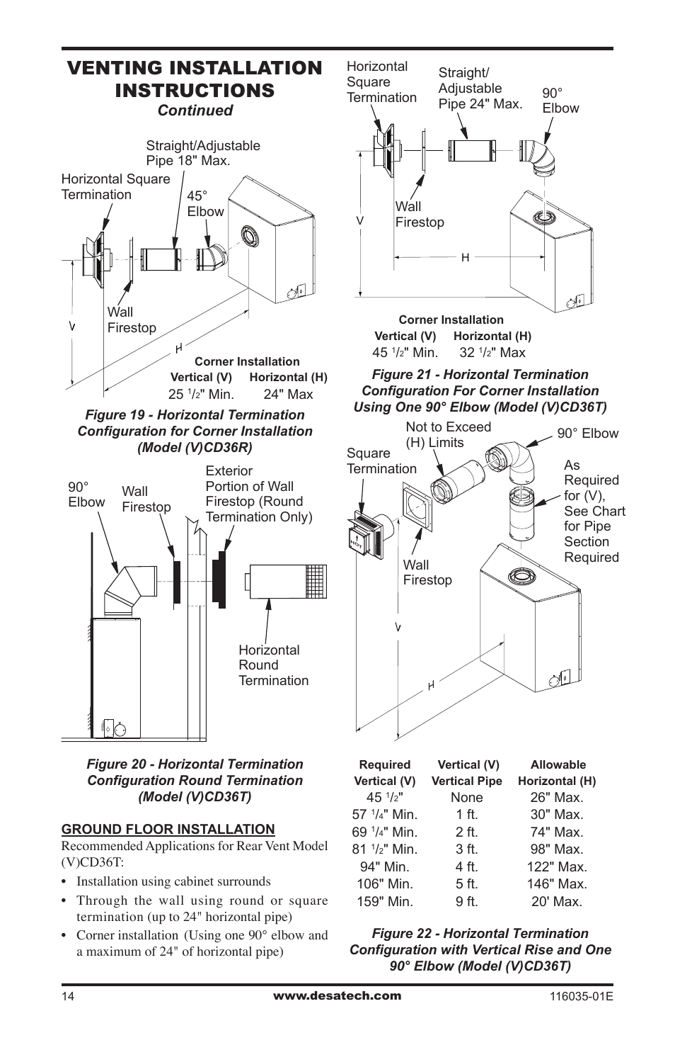 Venting installation instructions, Continued | Desa V)CD36RN User Manual | Page 14 / 52