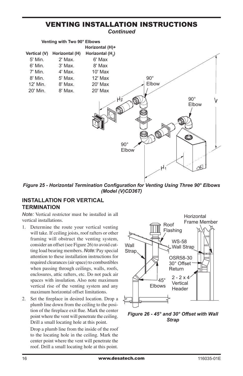 Venting installation instructions | Desa V)CD36RN User Manual | Page 16 / 52