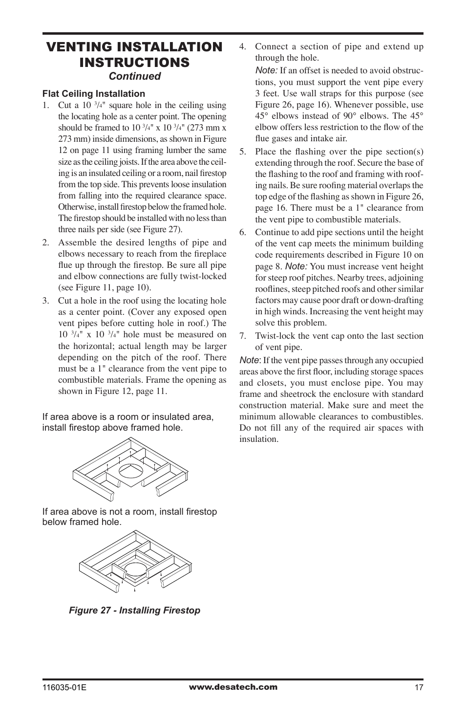 Venting installation instructions | Desa V)CD36RN User Manual | Page 17 / 52