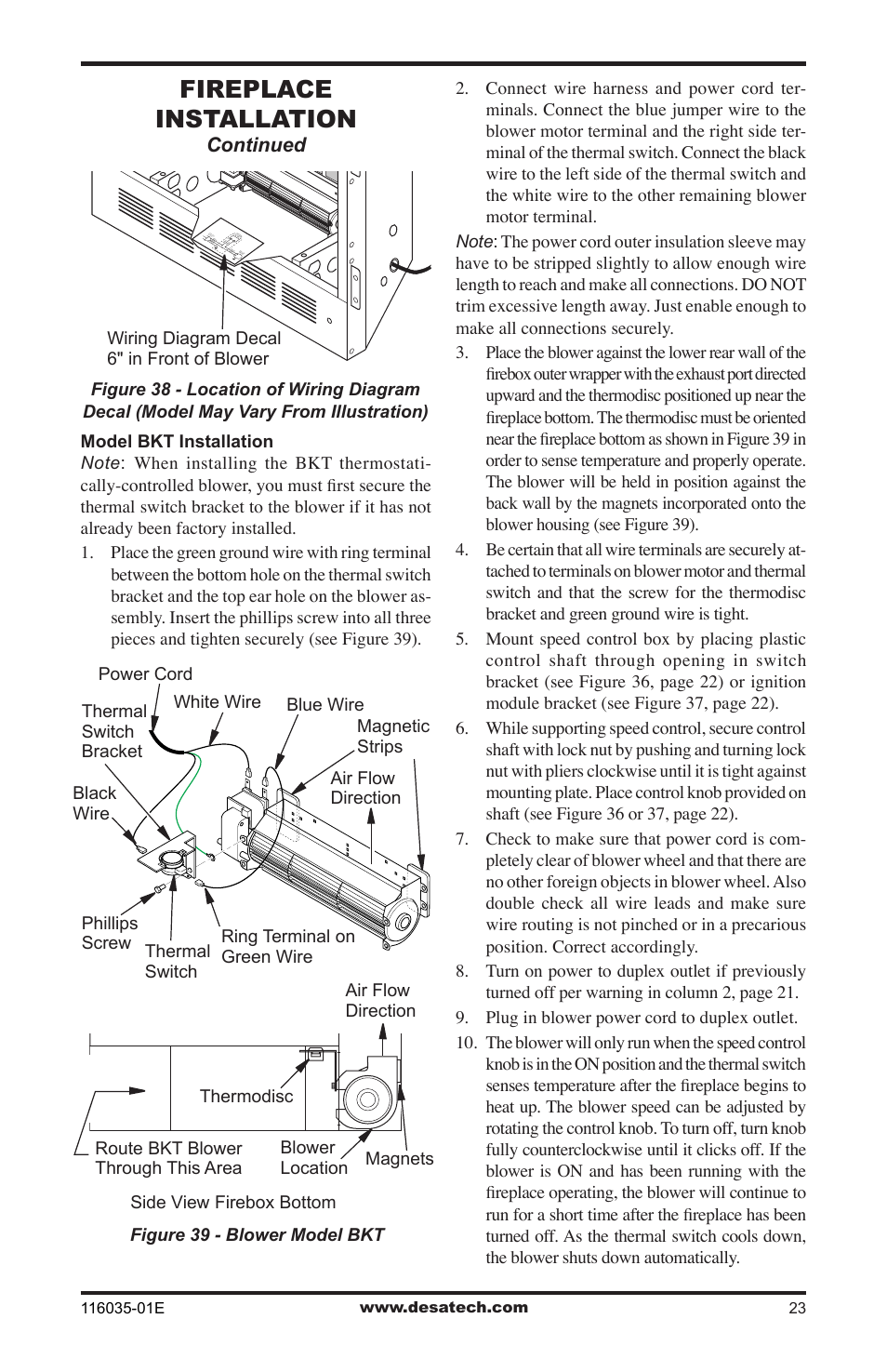 Fireplace installation | Desa V)CD36RN User Manual | Page 23 / 52