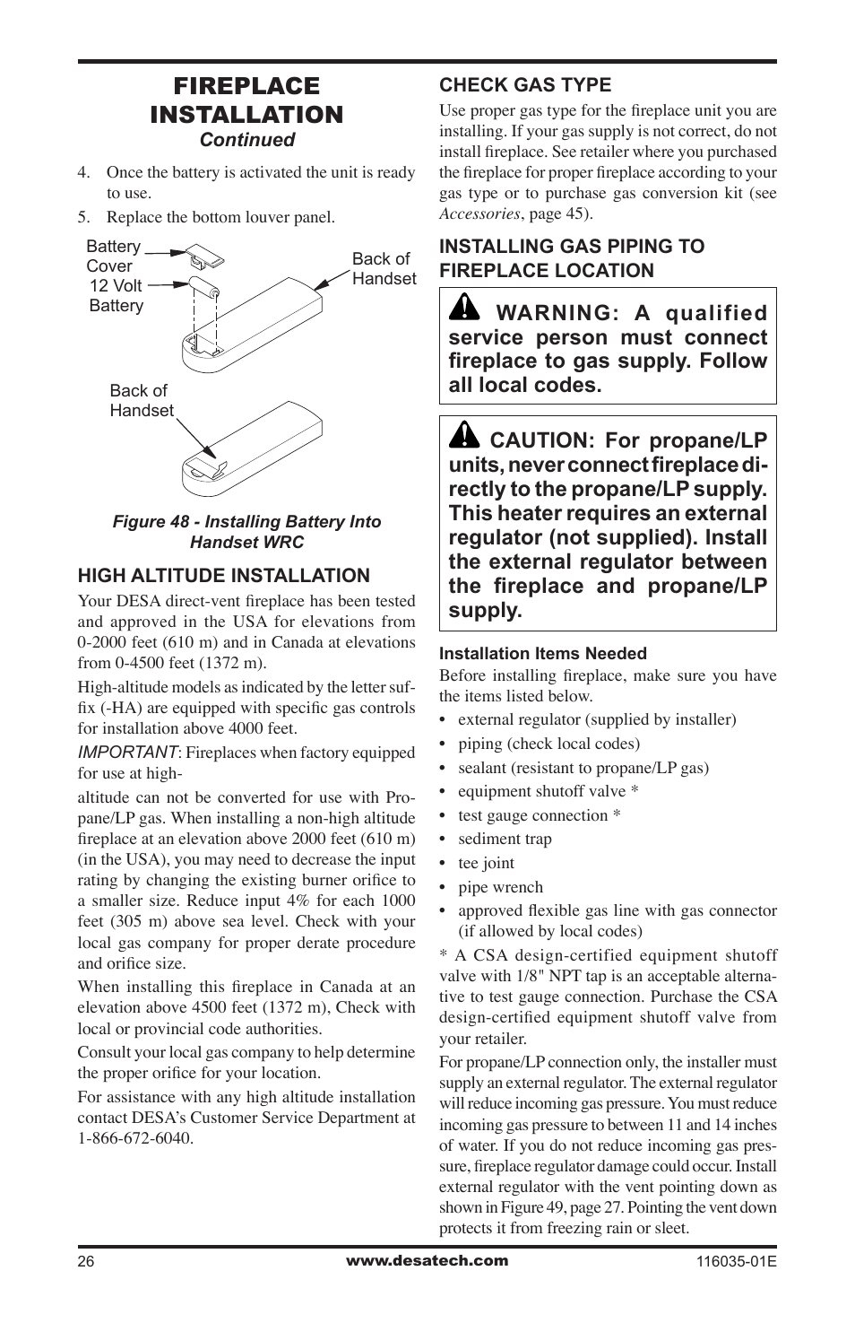Fireplace installation | Desa V)CD36RN User Manual | Page 26 / 52