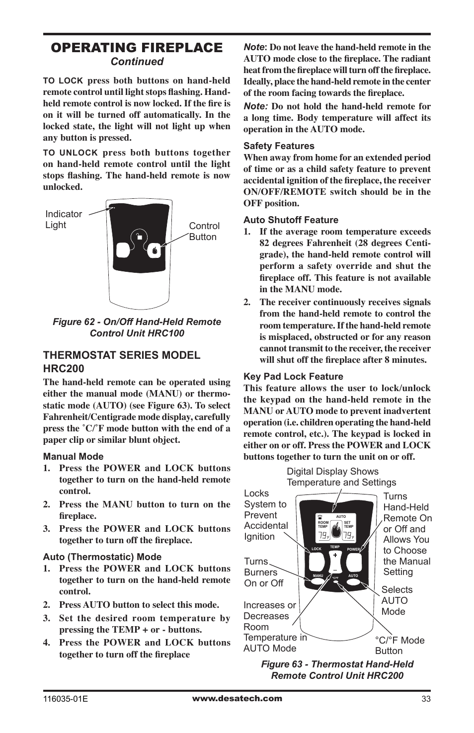 Operating fireplace | Desa V)CD36RN User Manual | Page 33 / 52