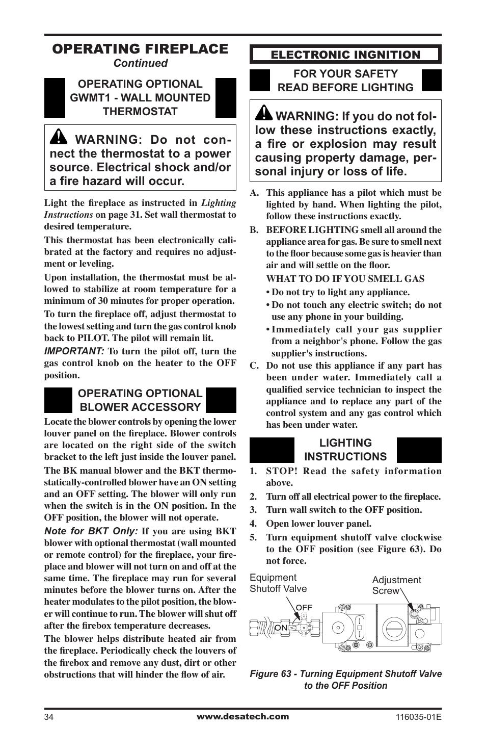 Operating fireplace | Desa V)CD36RN User Manual | Page 34 / 52