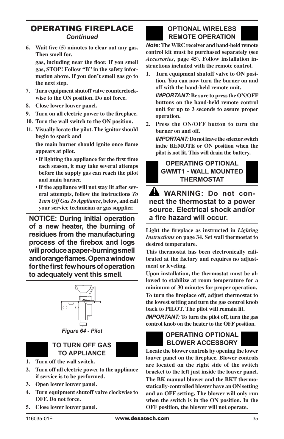 Operating fireplace | Desa V)CD36RN User Manual | Page 35 / 52