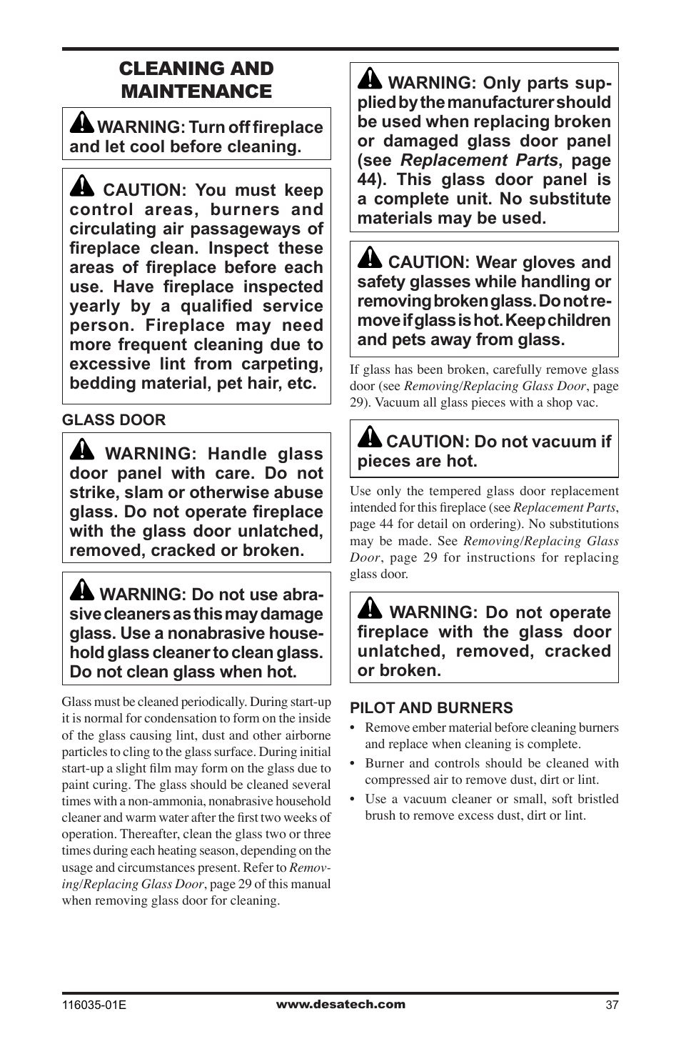 Cleaning and maintenance | Desa V)CD36RN User Manual | Page 37 / 52