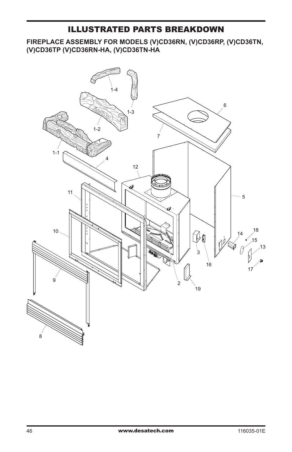Illustrated parts breakdown and parts list, Illustrated parts breakdown | Desa V)CD36RN User Manual | Page 46 / 52