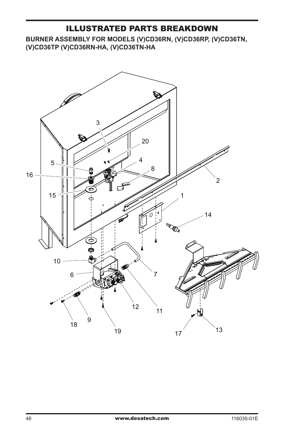 Illustrated parts breakdown | Desa V)CD36RN User Manual | Page 48 / 52