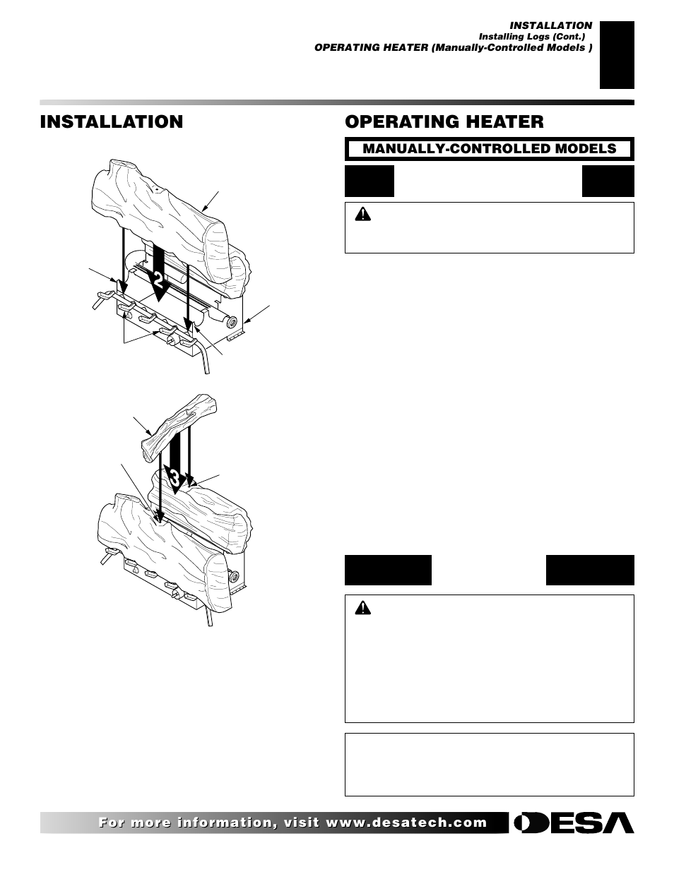 Installation, Operating heater | Desa CGD3018 User Manual | Page 17 / 42