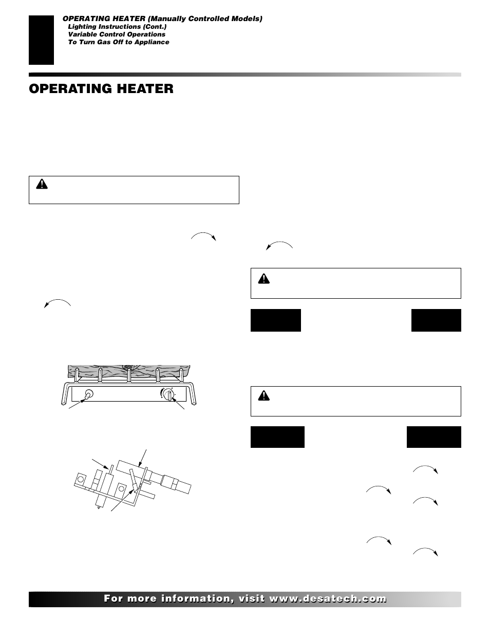 Operating heater, Continued, Variable control operation | Desa CGD3018 User Manual | Page 18 / 42
