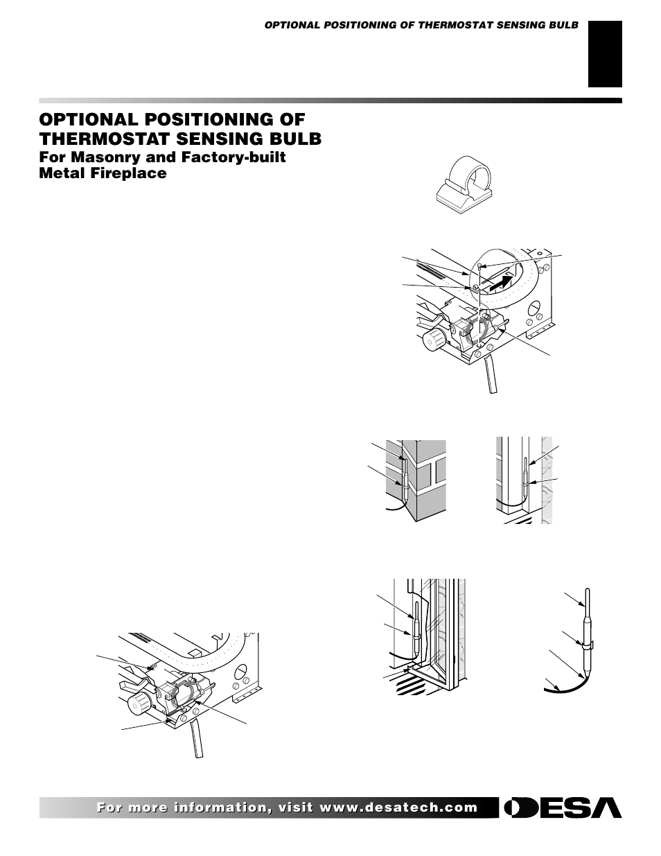 Optional positioning of thermostat sensing bulb, For masonry and factory-built metal fireplace | Desa CGD3018 User Manual | Page 25 / 42