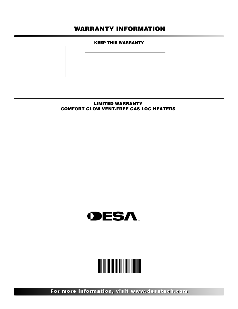 Warranty information | Desa CGD3018 User Manual | Page 42 / 42