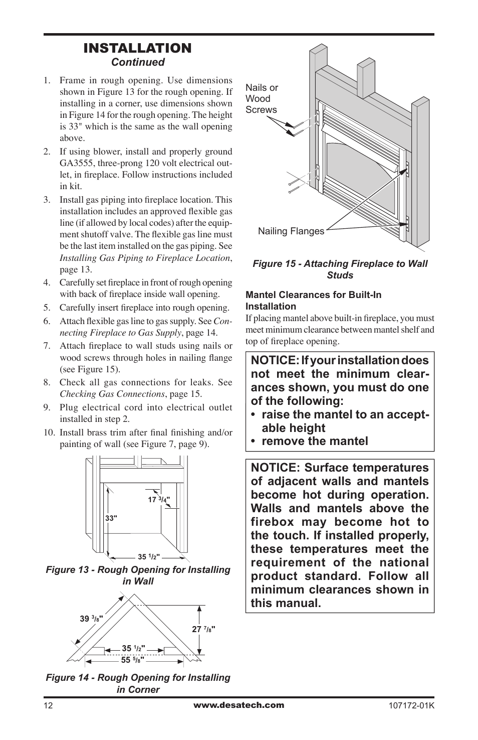Installation | Desa EFS33NR User Manual | Page 12 / 36