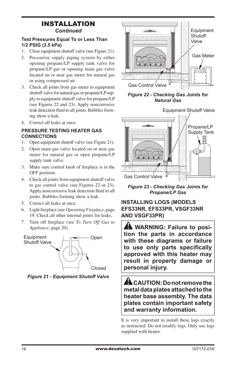 Installation | Desa EFS33NR User Manual | Page 16 / 36