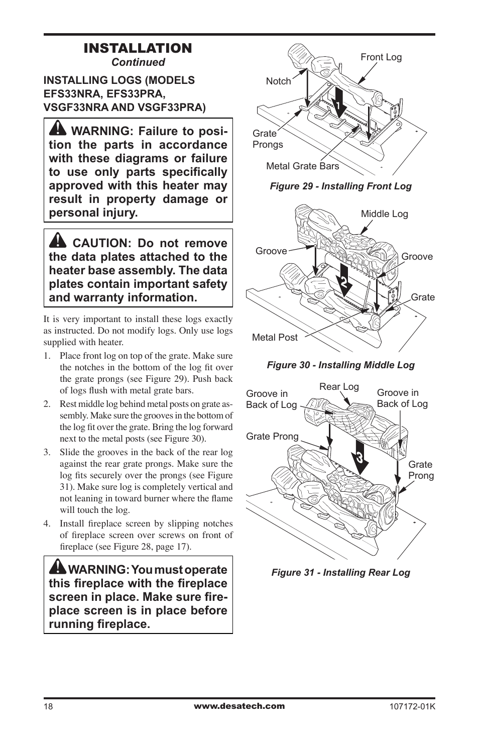 Installation | Desa EFS33NR User Manual | Page 18 / 36
