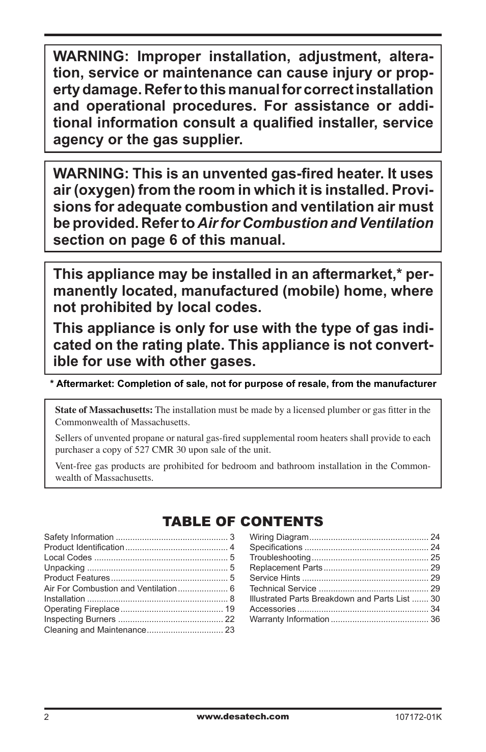 Desa EFS33NR User Manual | Page 2 / 36