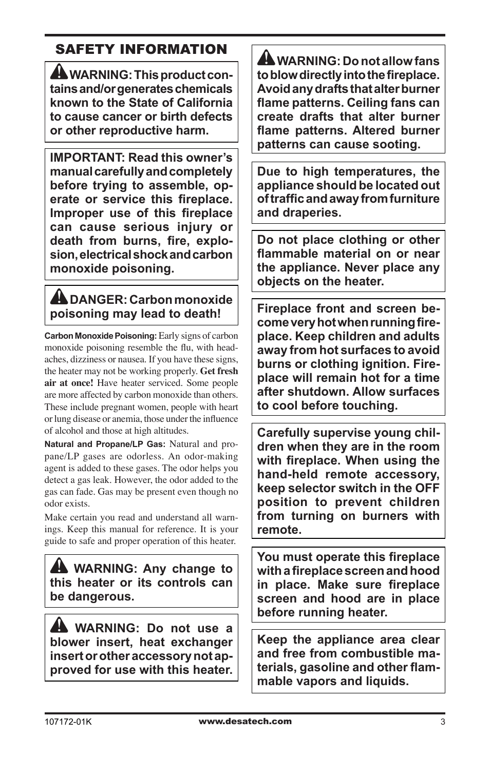 Safety information | Desa EFS33NR User Manual | Page 3 / 36