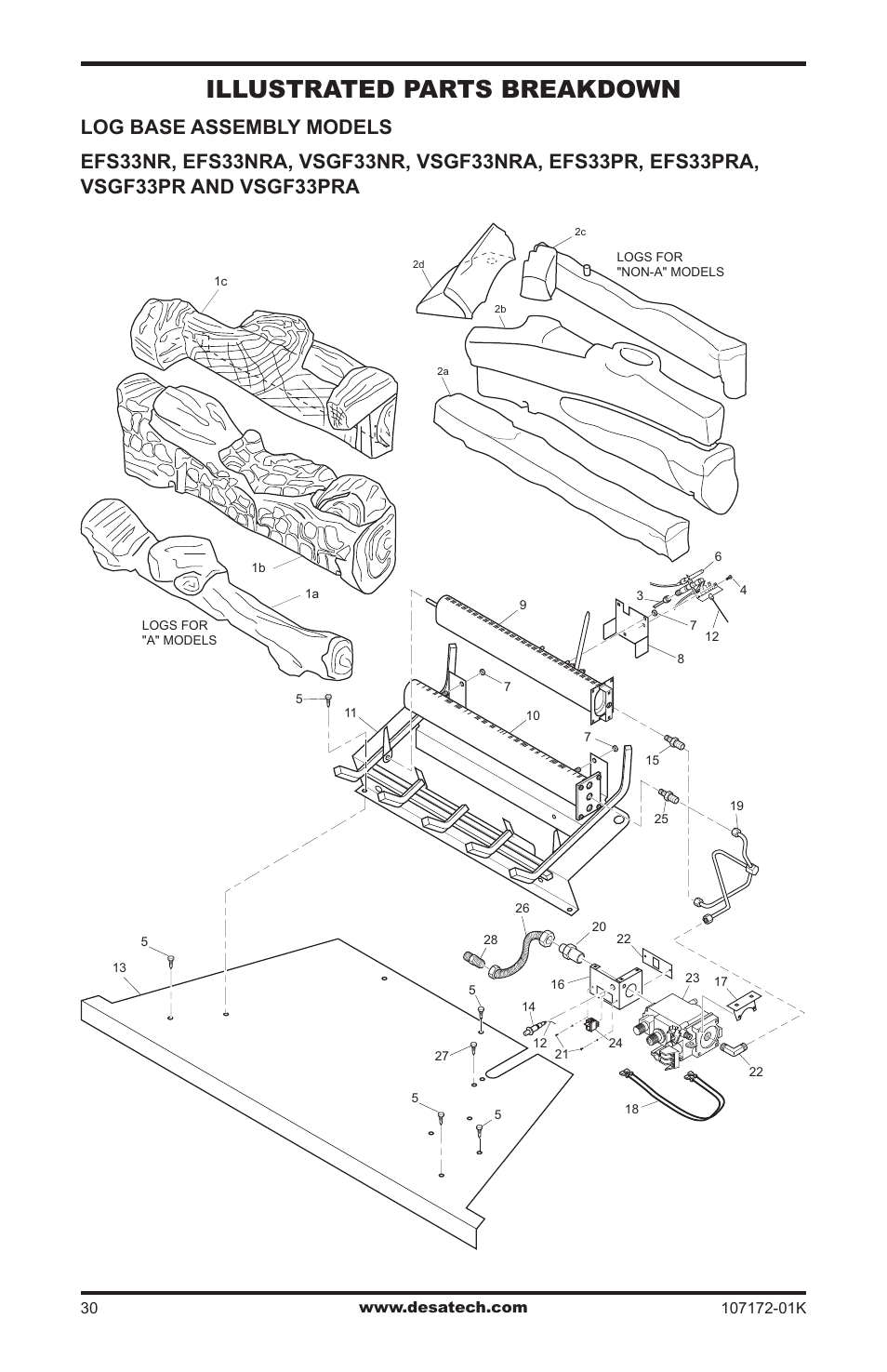 Illustrated parts breakdown and parts list, Illustrated parts breakdown | Desa EFS33NR User Manual | Page 30 / 36