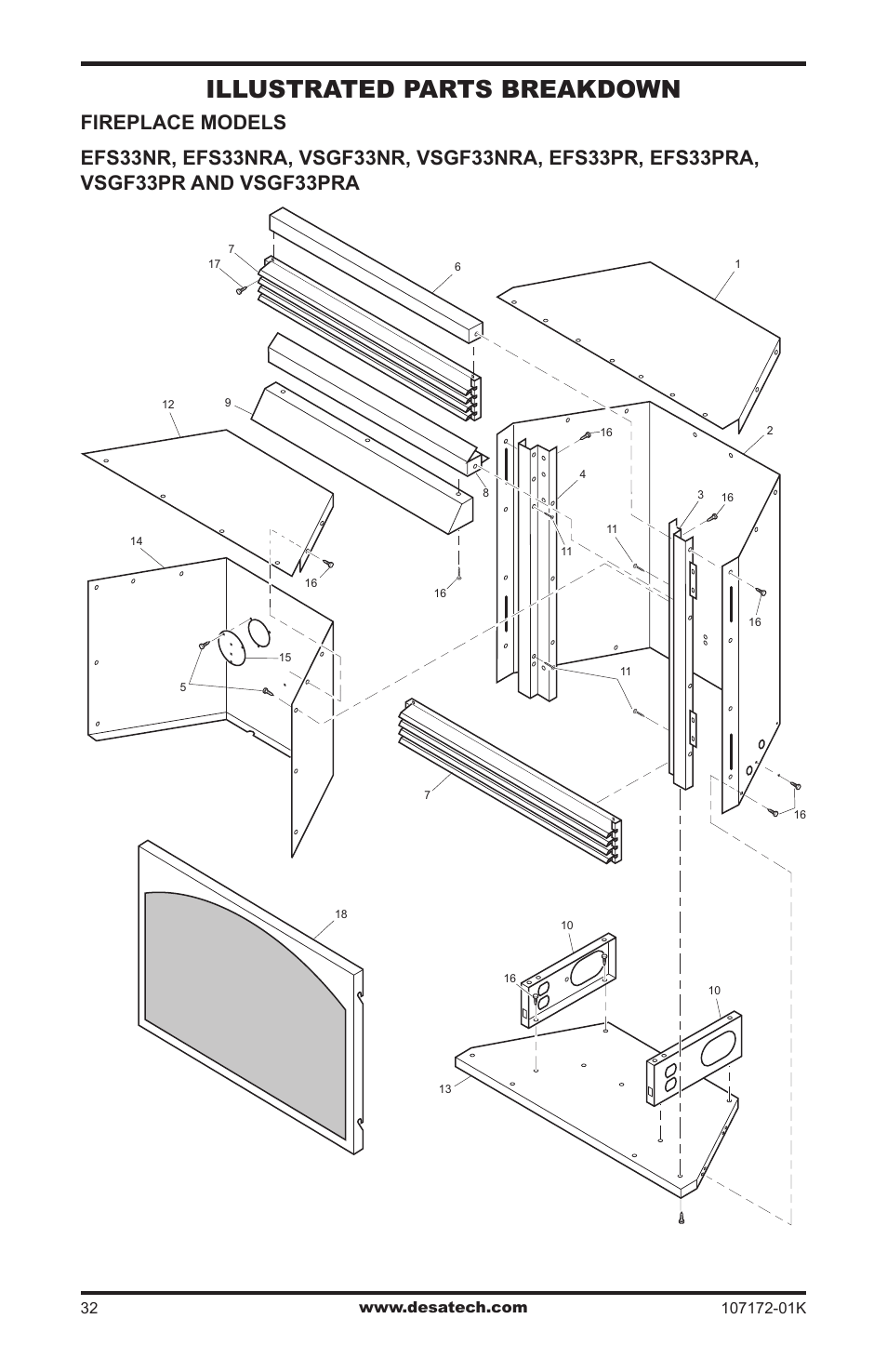 Illustrated parts breakdown | Desa EFS33NR User Manual | Page 32 / 36