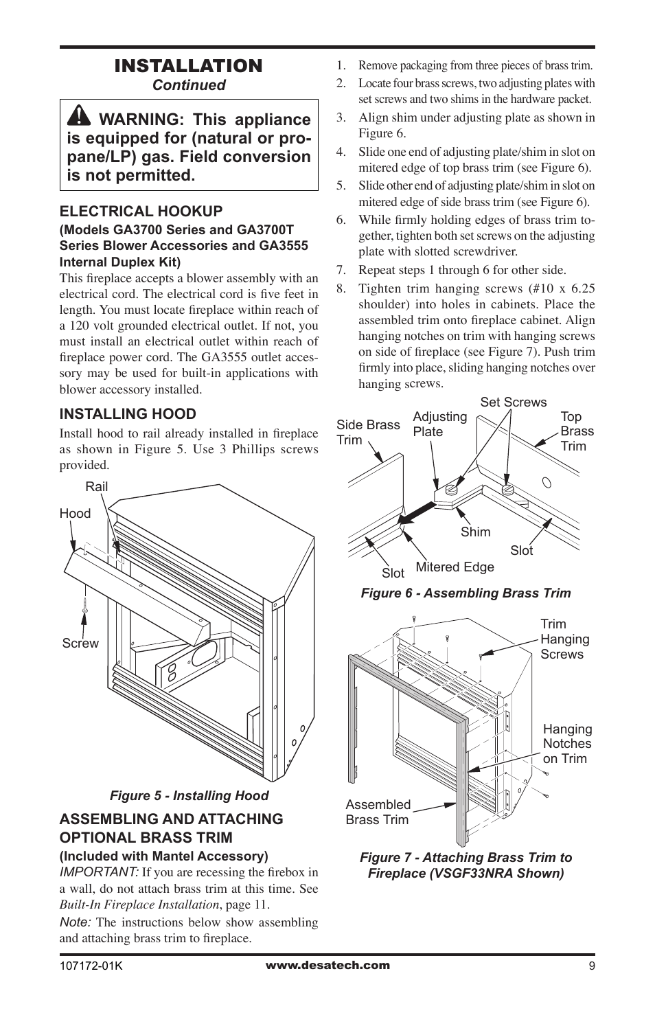 Installation | Desa EFS33NR User Manual | Page 9 / 36