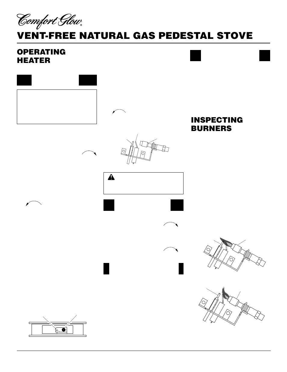 Vent-free natural gas pedestal stove, Operating heater, Inspecting burners | Continued | Desa S26NT User Manual | Page 12 / 24