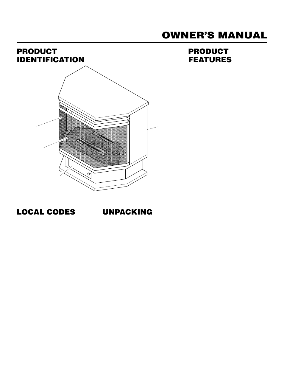 Owner’s manual, Product identification local codes, Unpacking | Product features | Desa S26NT User Manual | Page 3 / 24