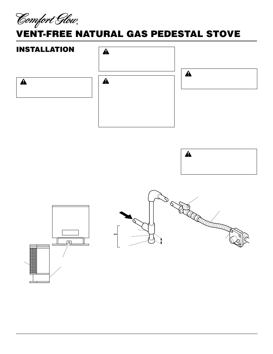 Vent-free natural gas pedestal stove, Installation, Continued | Desa S26NT User Manual | Page 8 / 24