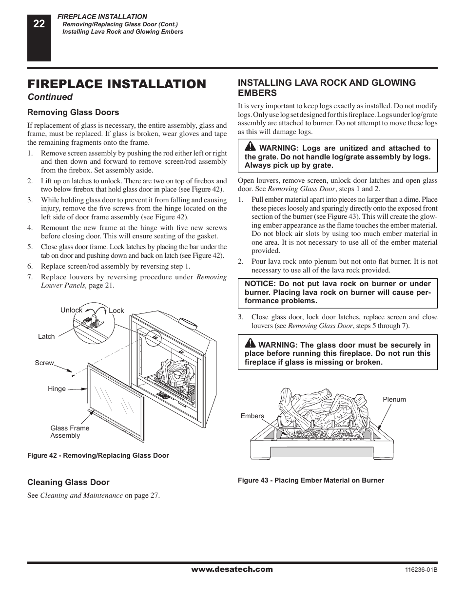 Fireplace installation | Desa (V)VC42N SERIES User Manual | Page 22 / 40