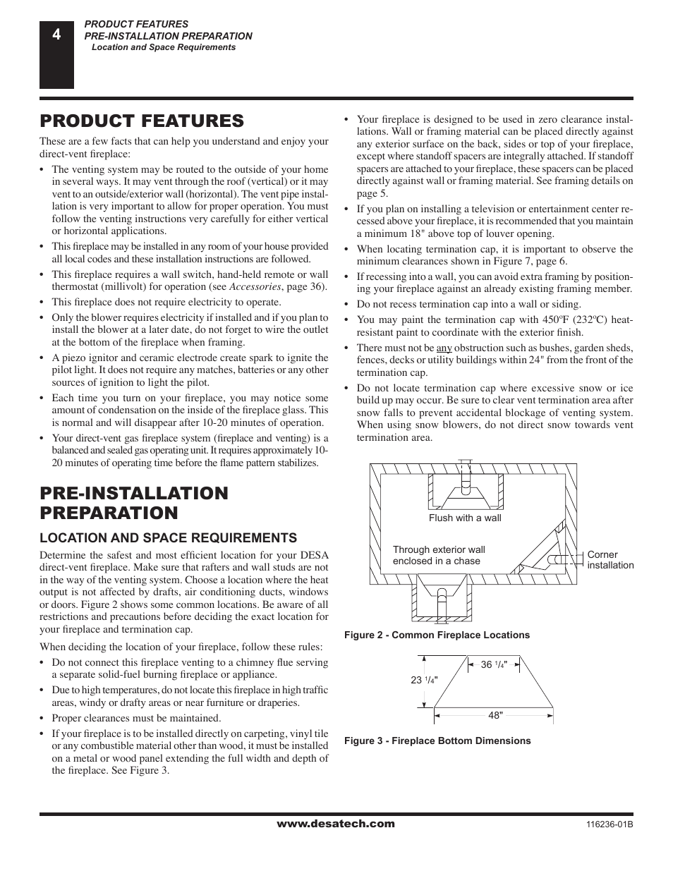 Product features, Pre-installation preparation | Desa (V)VC42N SERIES User Manual | Page 4 / 40