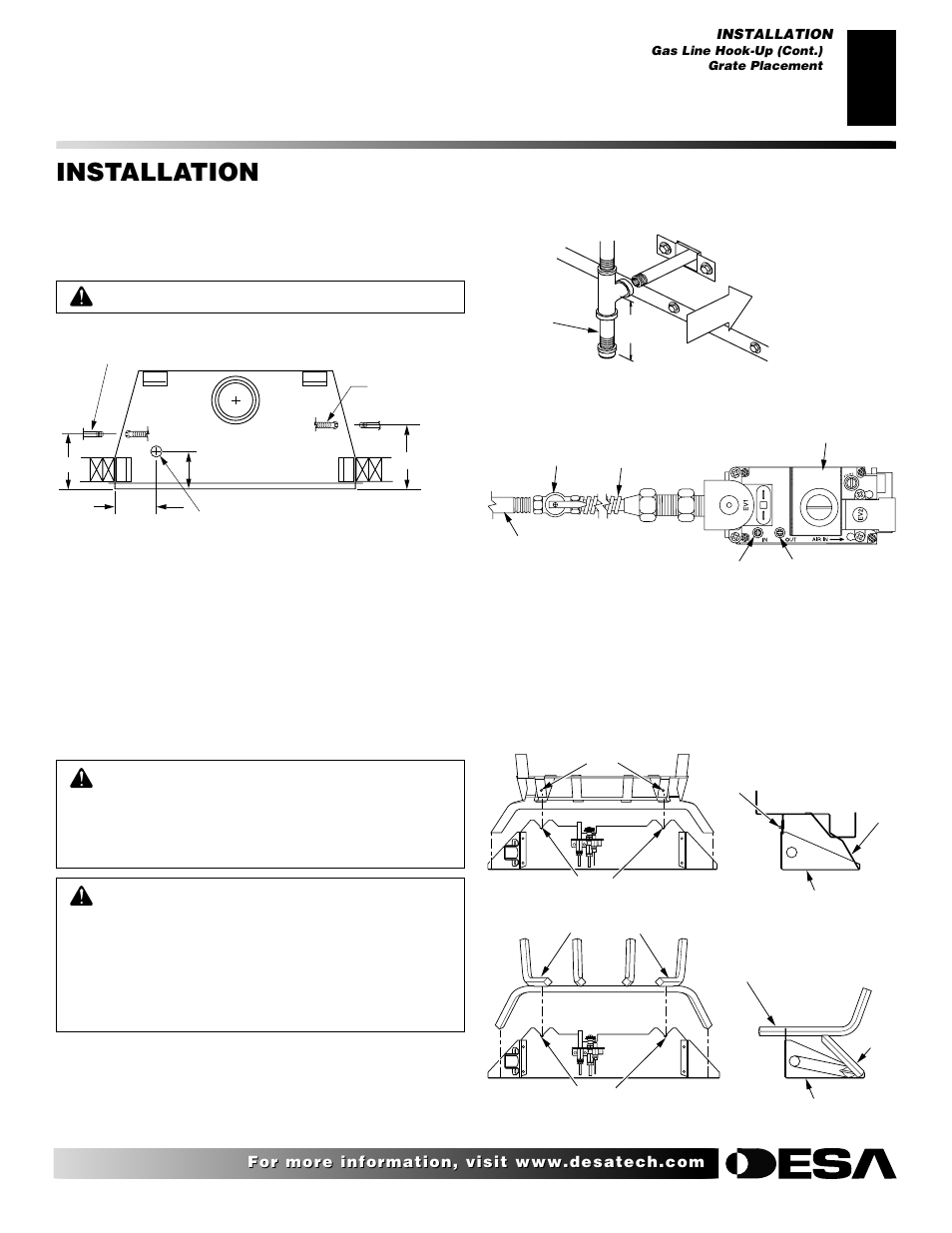 Installation, Continued, Grate placement | Desa VP324E User Manual | Page 11 / 30