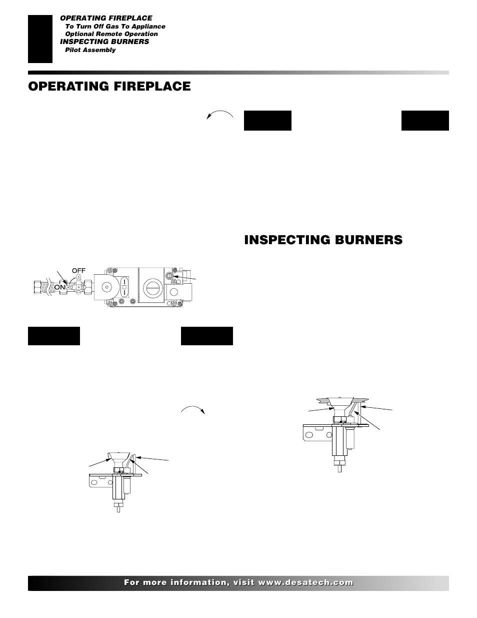 Inspecting burners, Operating fireplace, Continued | Desa VP324E User Manual | Page 16 / 30