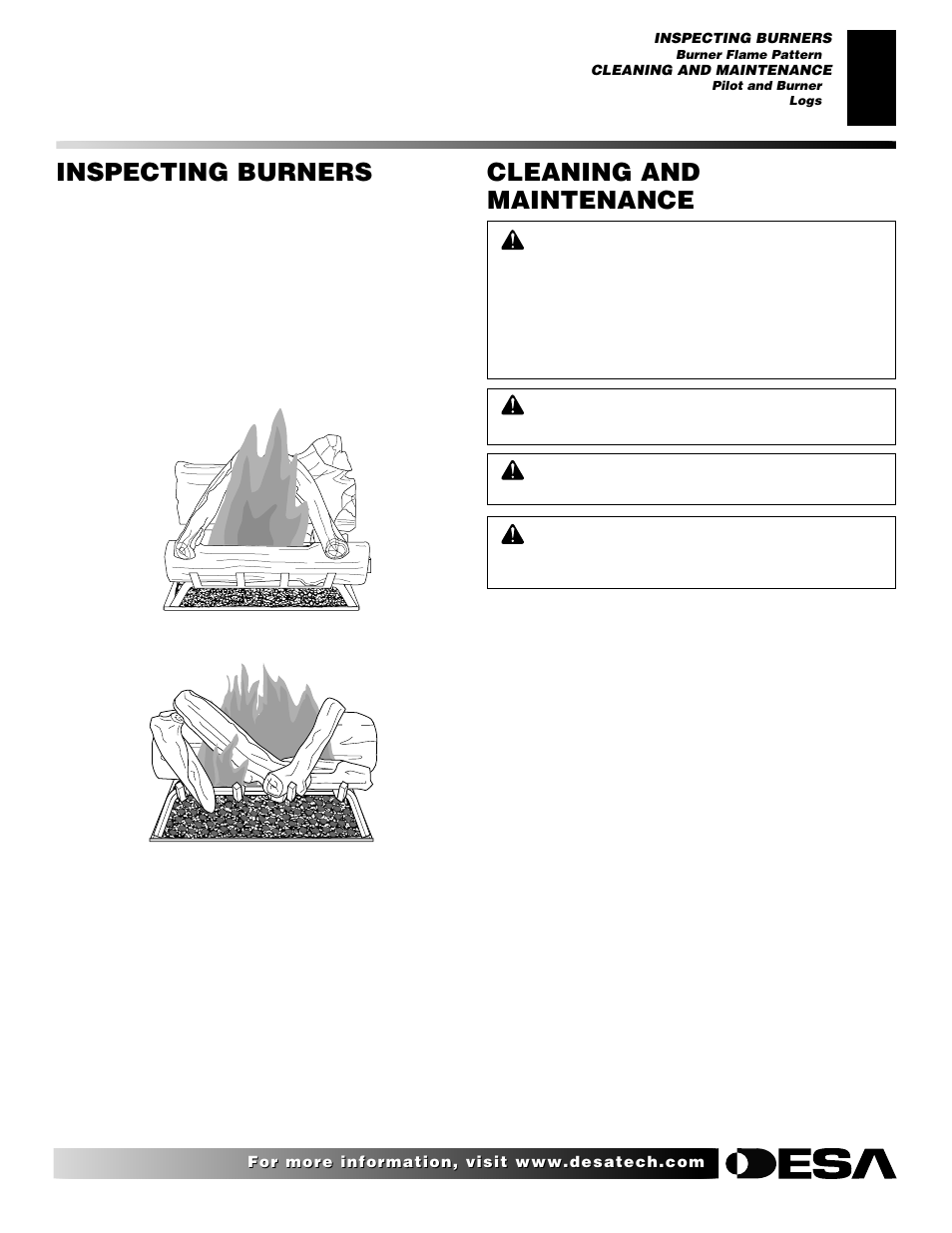 Cleaning and maintenance, Inspecting burners, Continued | Desa VP324E User Manual | Page 17 / 30