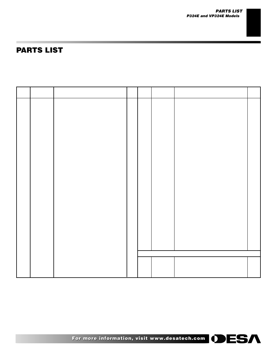 Parts list | Desa VP324E User Manual | Page 23 / 30