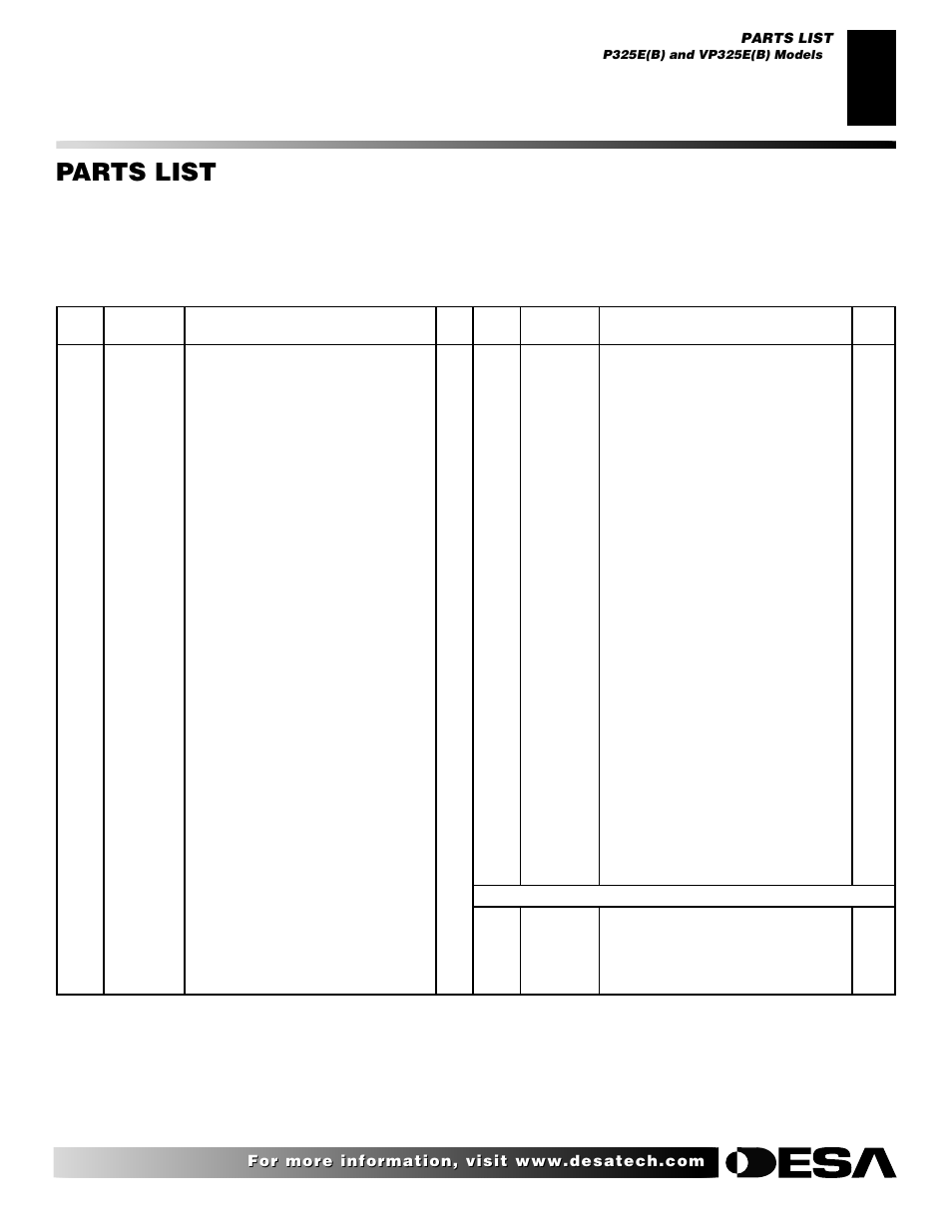 Parts list | Desa VP324E User Manual | Page 25 / 30