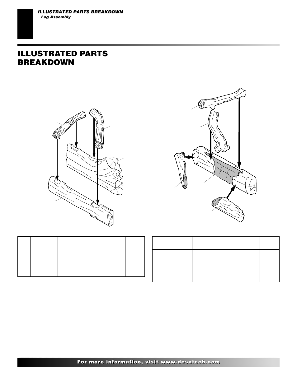 Illustrated parts breakdown, Log assembly | Desa VP324E User Manual | Page 26 / 30