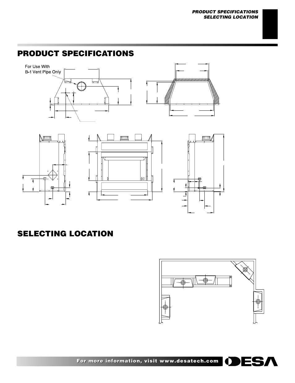 Product specifications, Selecting location | Desa VP324E User Manual | Page 5 / 30