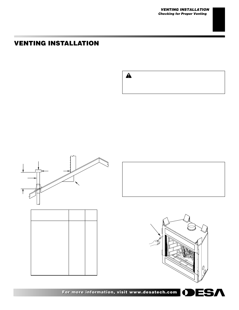 Venting installation, Continued | Desa VP324E User Manual | Page 9 / 30