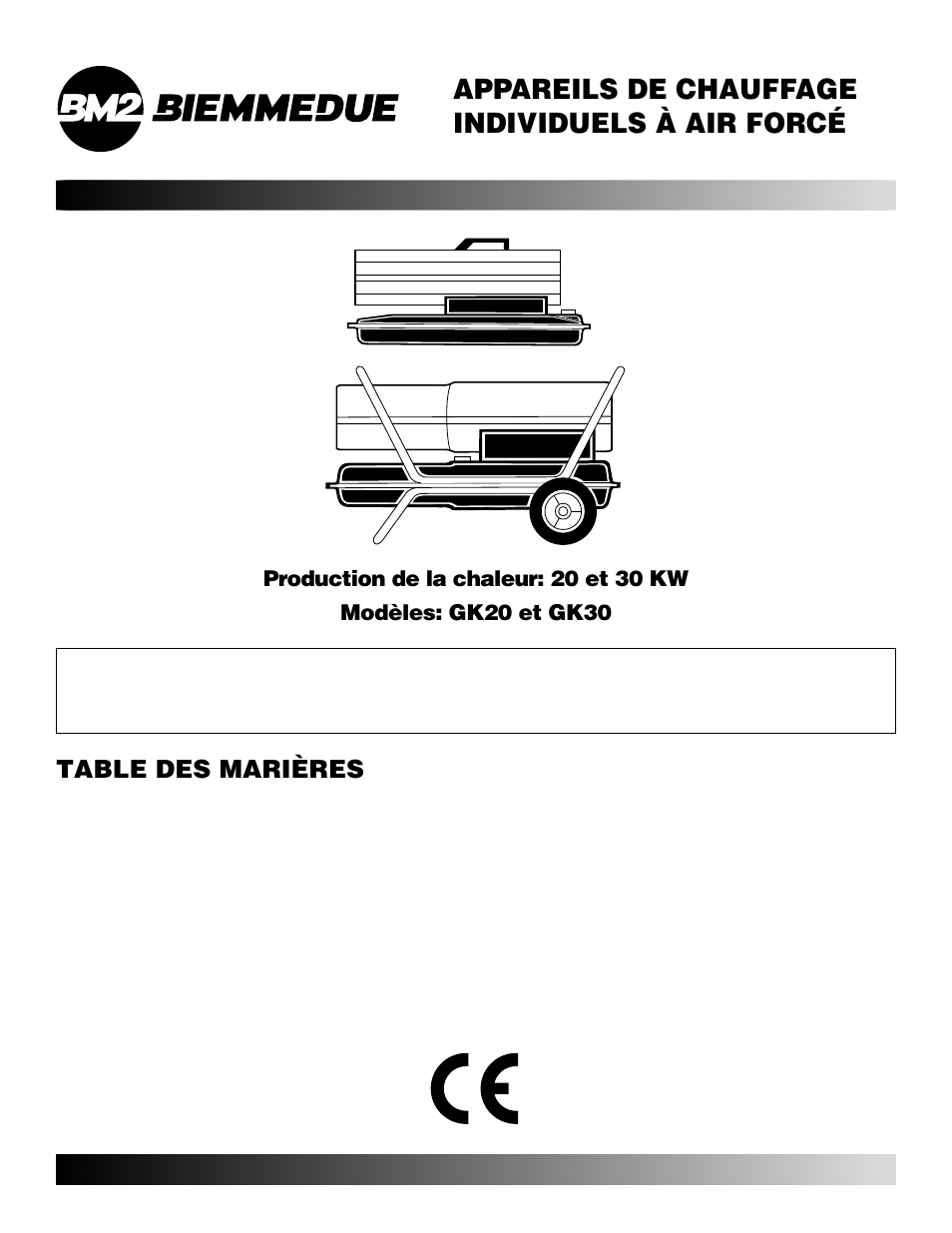 Appareils de chauffage individuels à air forcé, Table des marières | Desa GK30 User Manual | Page 49 / 94