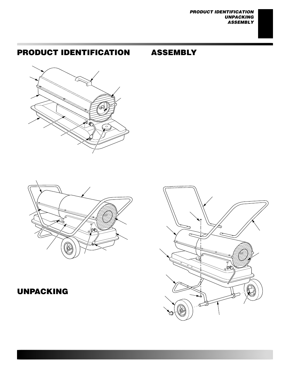 Product identification, Unpacking, Assembly | Desa GK30 User Manual | Page 5 / 94